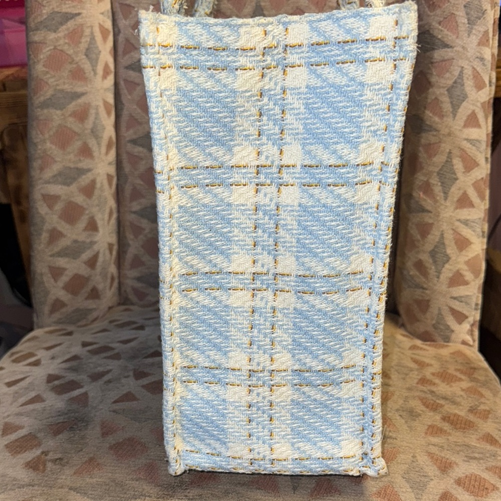 Do Everything in Love Blue and Cream Plaid Tote - Picture 2 of 11